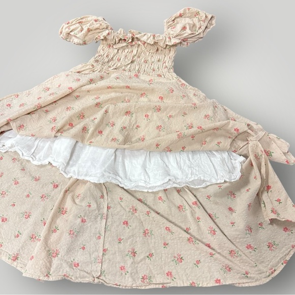 70F/20C Floral Print Puff Sleeves Vintage Cottagecore Ruffles Midi Dress Sz M - Picture 11 of 14